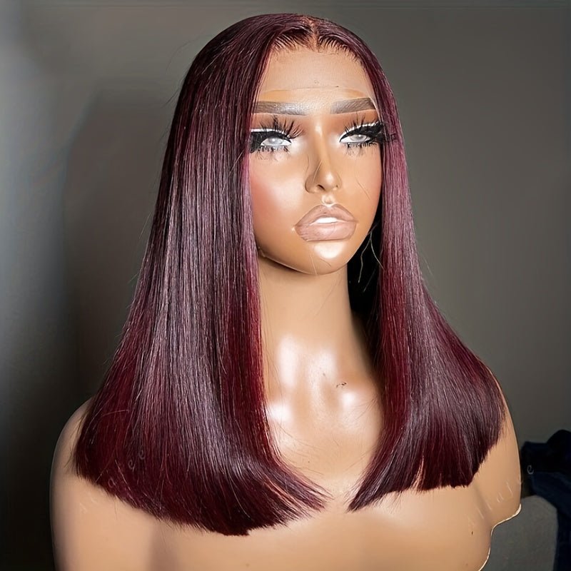 180 Density Dark Burgundy 99J Lace Front Bob Wig Human Hair