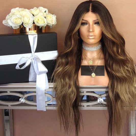 Brown Heat resistant natural wave wig