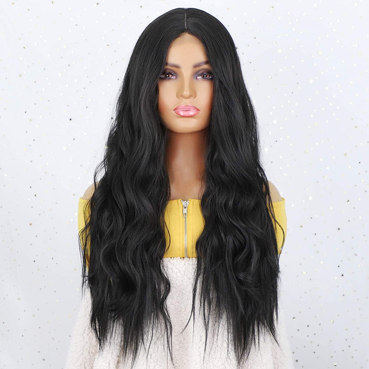 Long Black Curly Wavy Mini Lace Wig For Women