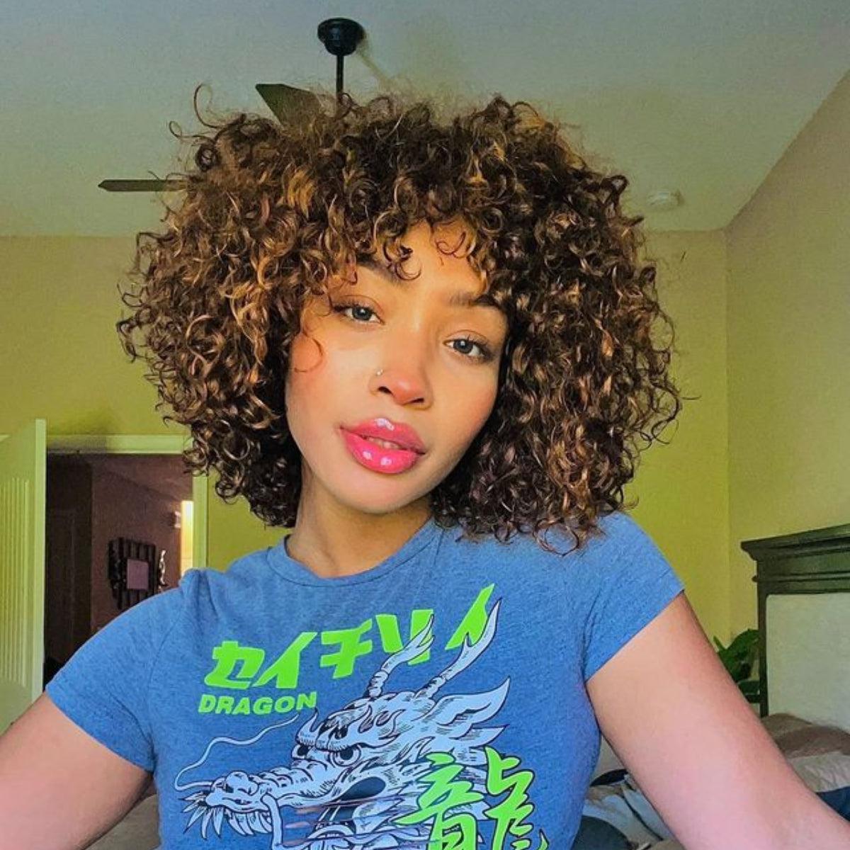 High Density Messy Curly Wig With Bang
