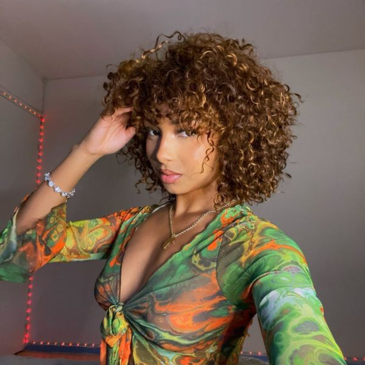 High Density Messy Curly Wig With Bang